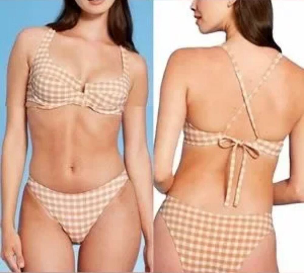 Shade & Shore Pucker Textured Tan and White Womens Summer Bikini Top Size 36 C
